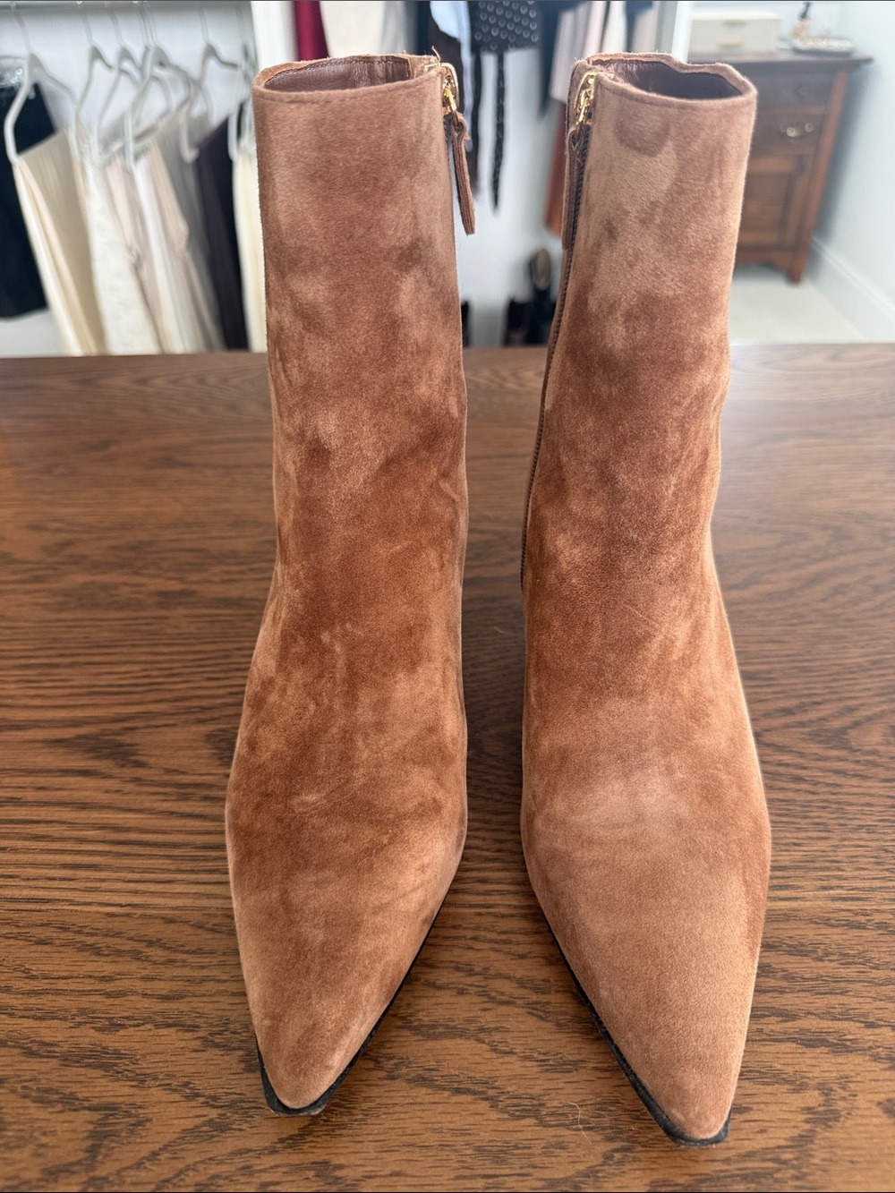 J. Crew Tan Suede Pointed Toe Kitten Heel Ankle Booties